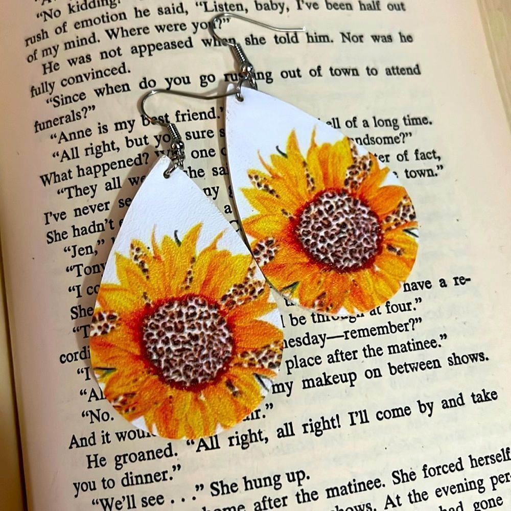 Sunflower Leather Drop Shaped Earrings
